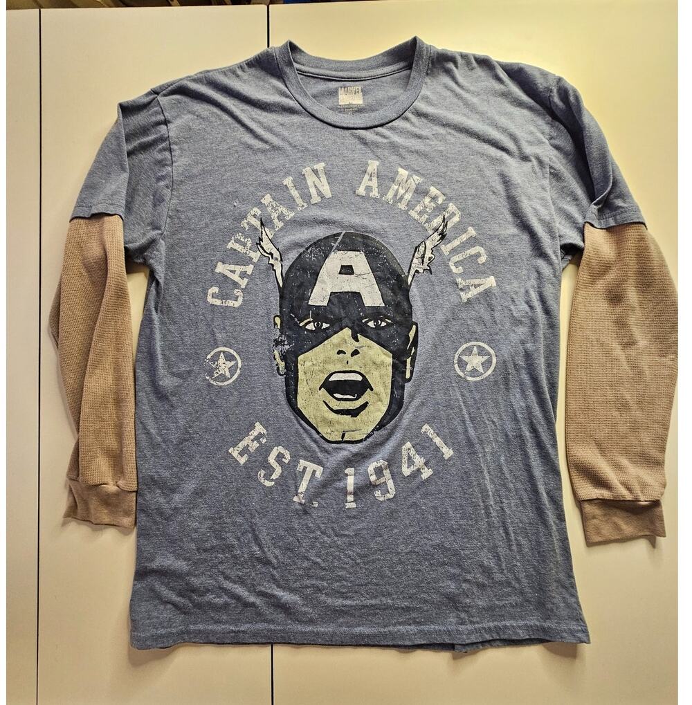 Marvel Captain America Est 1941 Shirt XL Faux Layered Thermal Long Sleeve 2012